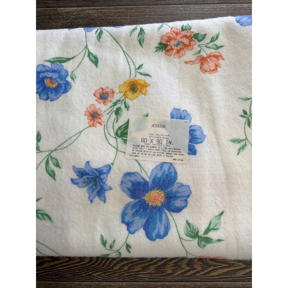 VTG 1980's Floral Jessica‎ Blanket Polyester 80X90 In Old Stock Gorgeous!
